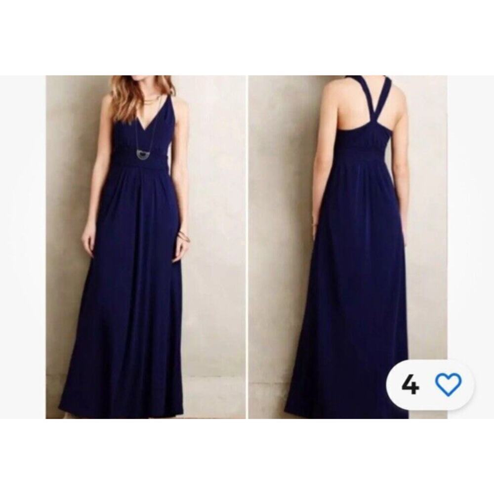 Maeve Anthropologie Size 4 Maxi Yuma Dress Navy Racerback Rayon Knit Slinky